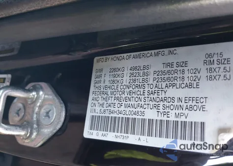 2016 Acura Rdx Acurawatch Plus Package from USA, damaged, VIN 5J8TB4H34GL004835